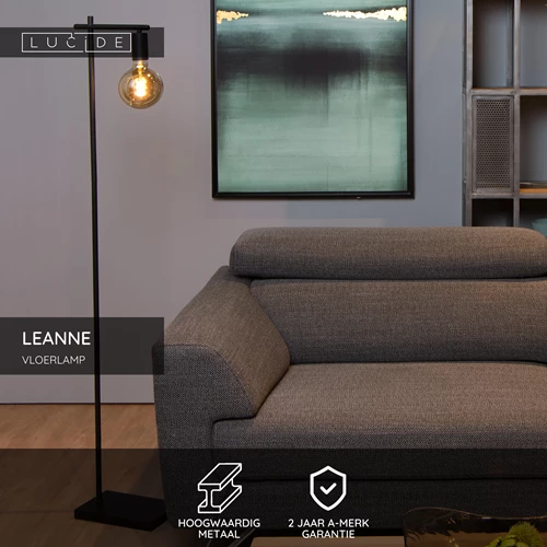 Lucide LEANNE - Vloerlamp - 1xE27 - Zwart - USP